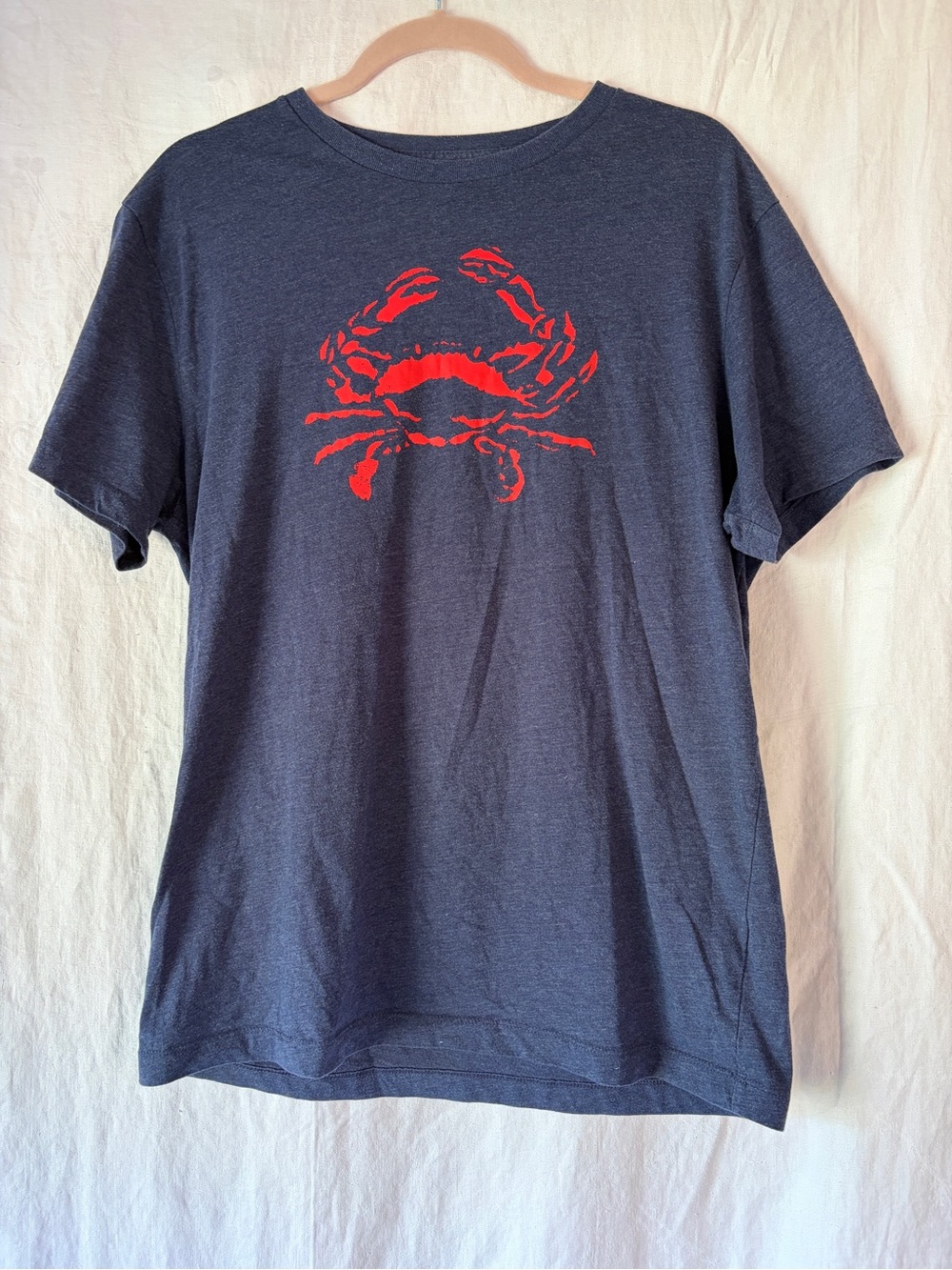 J.Crew Men's Medium Crab Graphic Tee Shirt Blue Heather Red Nautical Beach M